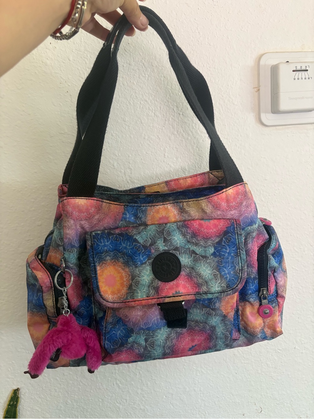 Kipling Multicolor Kaleidoscope Shoulder Bag with Black Handles